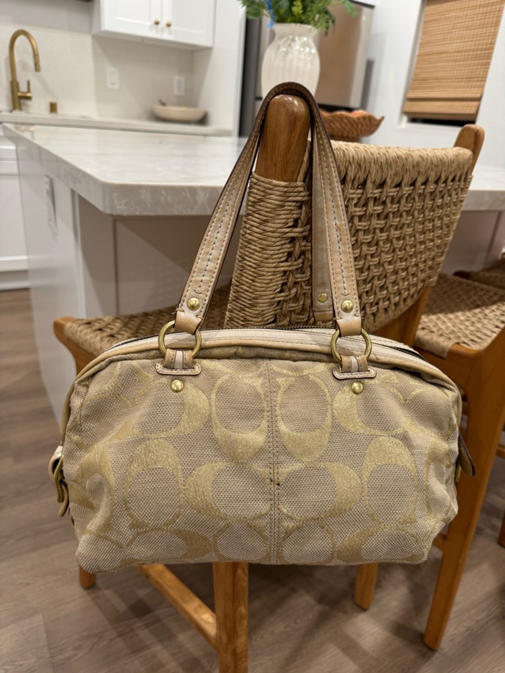 Coach VTG Metallic Gold Bonnie Linen Lurex Satchel Shoulder Handbag Purse #13502 - Picture 7 of 17